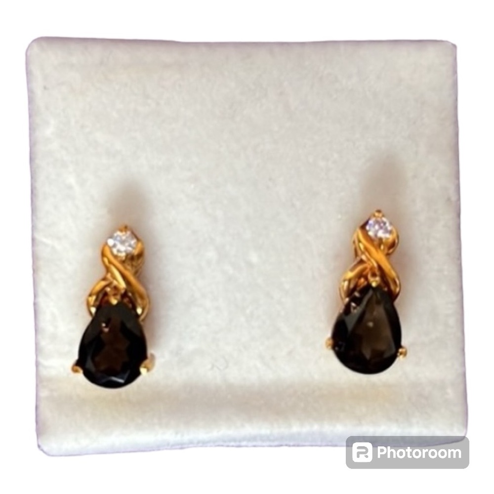 Elegant Smoky Quartz and Gold Earrings